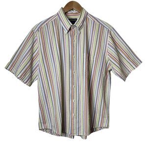 Vintage Lands End Mens XL 17-17.5 Colorful Striped Seersucker Button Down Shirt